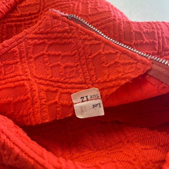 American Vintage 1960s Orange Red Textured Polyester Dress Size MED Ladies Mod - Picture 7 of 11